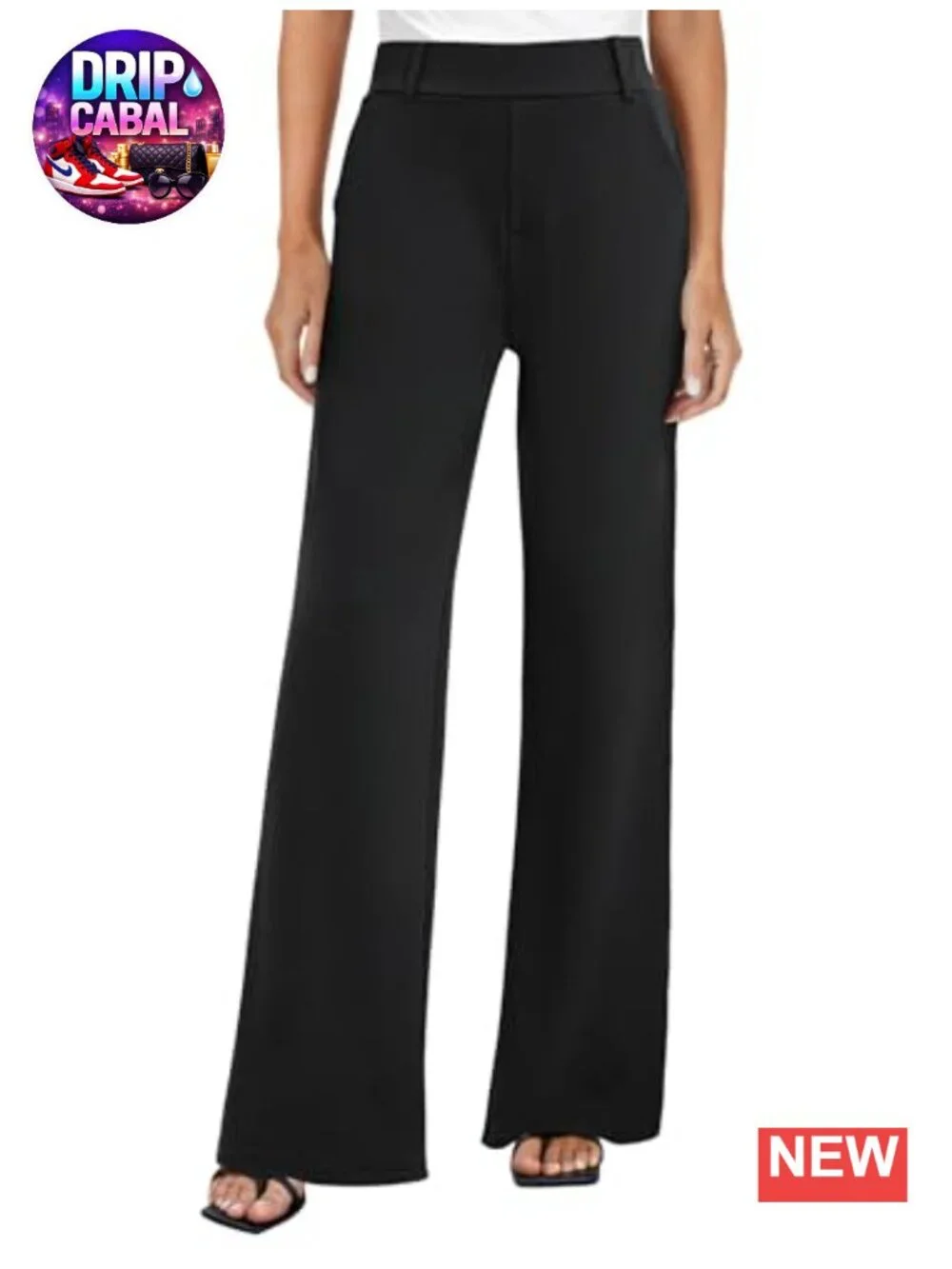 Wide Leg Dress Pants High Waist Stretchy Polyester Blend Work Slacks with